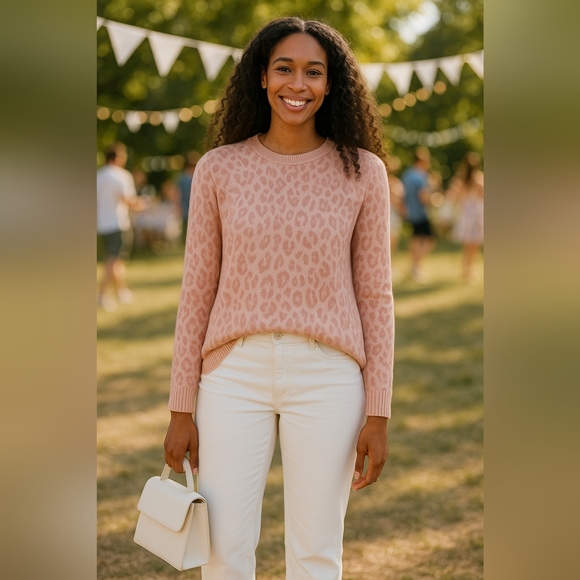 Pink Rose Angora Cozy Wool Cheetah Soft Stretch Pullover Sweater Small - Picture 1 of 8